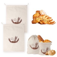 2Pcs Linen Bread Bags Bread Reusable Food Bread Bag Drawstring Bag Portable