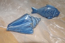 Maritime Keramik Deko   Fisch & Muschel blau ...