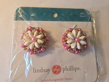 New Lindsay Phillips Ellis Shoe Snaps Pink Bead Shells  Interchangeable 