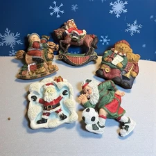 Vintage Refrigerator Christmas Magnets Ceramic/Resin Lot of 5