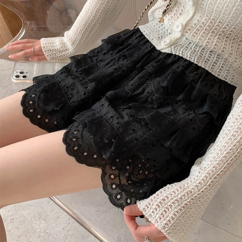 Pantalones cortos de encaje de algodón para mujer Calzoncillos Lolita con volantes en capas Bragas Foto 4 de 4