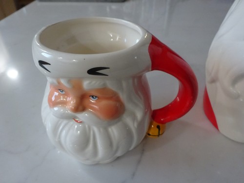 5 pc Vintage Classic Santa Claus Cookie Jar w/Lid & Mugs Christmas Decor Pottery - Picture 9 of 14