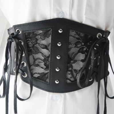 Lace Up Cinch Corset Belt Black Wide Vintage Cinch Elastic  display picture 1