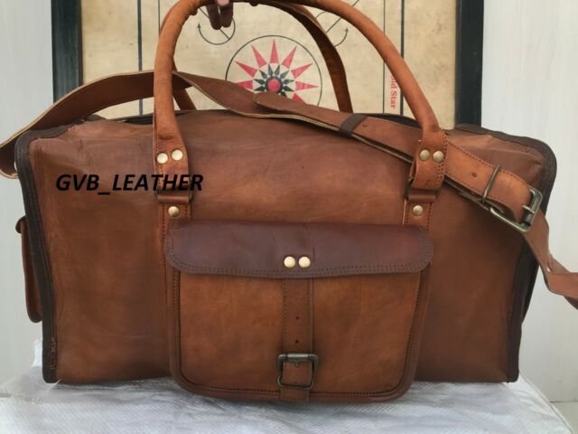 Vintage Men Genuine Leather travel Pro duffle weekend bag lightweight luggage