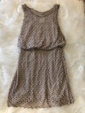 Free People Lace Crochet Mini Dress Beige Boho Sleeveless Festival Size Small