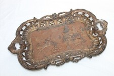Ziertablett Schale aus Metall Relief Jagtszene bronziert um 1880-1900 gebraucht