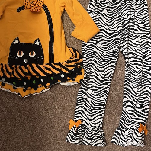 Orange Kitty 2 PC Outfit Tunic/ Ruffle Leggings Size 6/6x Halloween - Picture 2 of 5