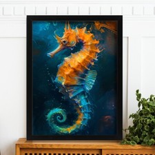 Seahorse Wall Art Orange And Blue Seahorse Illustration Seahorse Gift Art Print