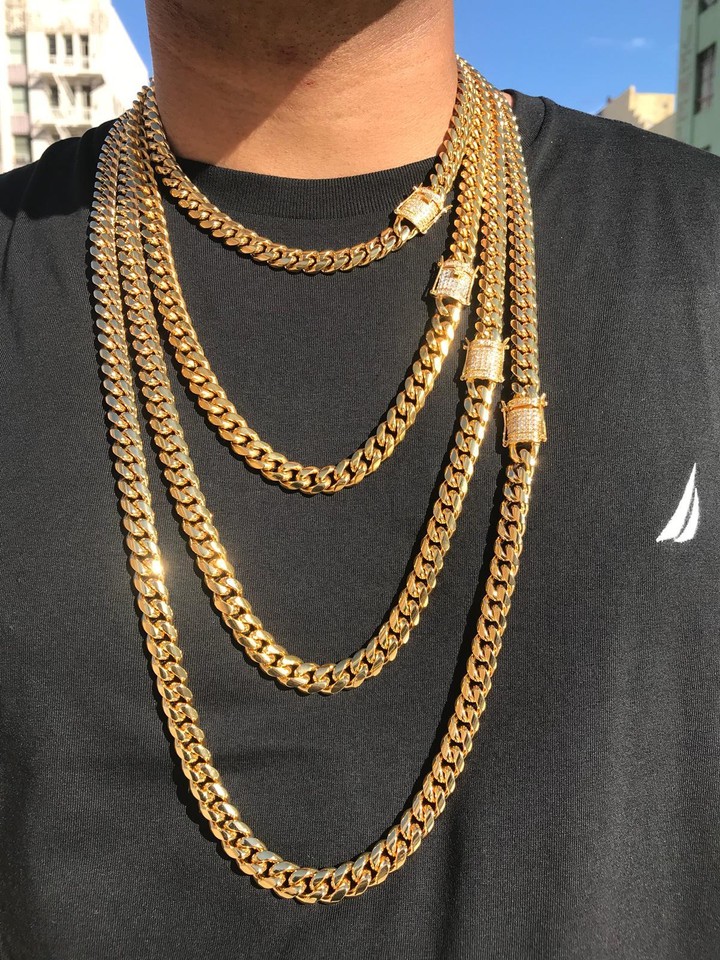 12MM Miami Cuban Link Chain With 1ct CZ VVS Stones - 14K Gold Plated Stainless Steel Jewelry
