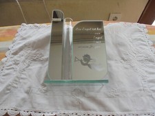 Vaso di rose - inciso con scritta e figura di angelo - nuovo - fronte a specchio