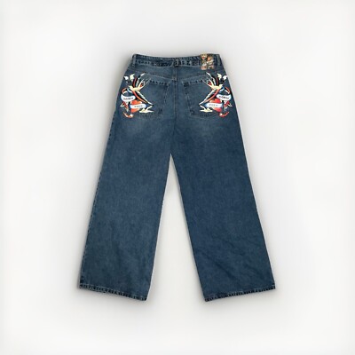 NWT Ed Hardy Women's Loose Fit Buckle Back Denim Born Free Jeans