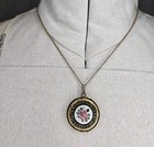 Pearls Gold-Tone Metal W/ Old Pictures Round Vintage Locket Enamel Roses & Faux