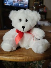 First  Main White Teddy Bear Plush "7" Stuffed Animal With Red Ribbon