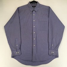 IZOD Men's Shirt Size Large Easy Care 80's 2-Ply Pinpoint Striped Blue