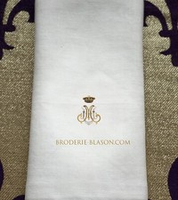 6 Tovaglioli Filo Lino Antico Circa 60x70 CM, Ricamo Iniziali Personalizzato