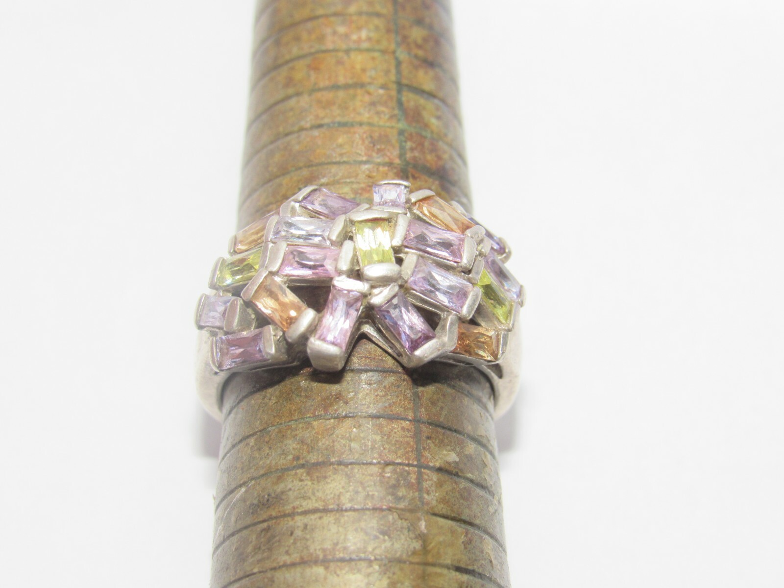 08F31 NICE SOLID SILVER AMETHYST MULTI-STONE RING… - image 3
