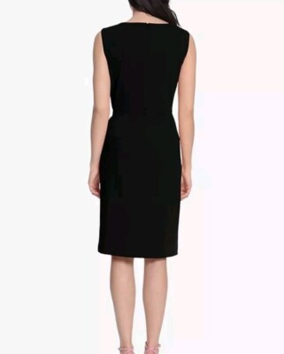 Donna Morgan Women's Sleeveless Boatneck Dress - Side Gathering & Tie Waist - View #3