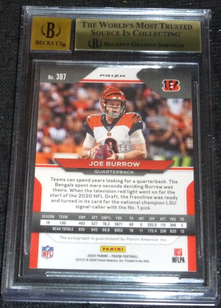 2020 Panini Prizm Joe Burrow #307 Red Wave RC Auto #d 9/149 BGS