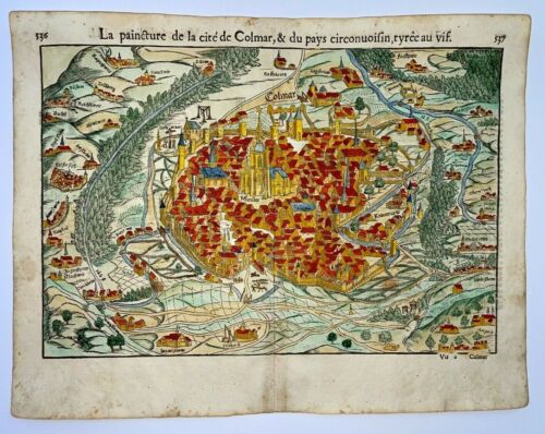 COLMAR FRANCE 1552 COSMOGRAPHY OF MUNSTER LARGE ANTIQUE VIEW 16TH CENTURY - Picture 1 of 7