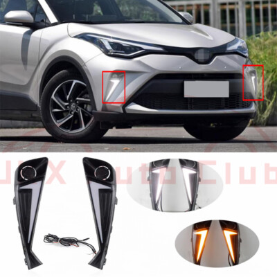 Pair LED DRL Daytime Running Light Fog Lamp Turn Signal For Toyota CHR 2020-2022