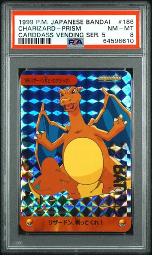 Pokémon 1999 Charizard Prism Holo Rare Bandai Carddass Vending PSA 8