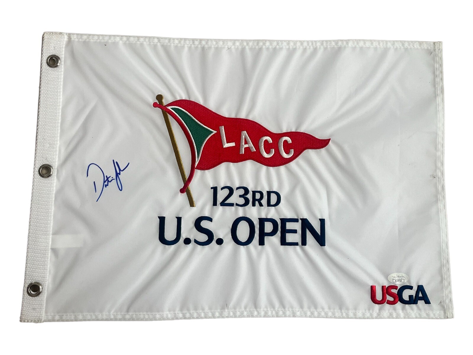 Dustin Johnson Autographed Signed Auto 2023 123rd US Open Championship Pin Flag LACC JSA Coa 