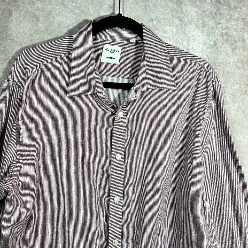 Camisa de vestir Murano Baird McNutt para hombre talla XL roja a rayas mezcla de lino abotonada Foto 2 de 4