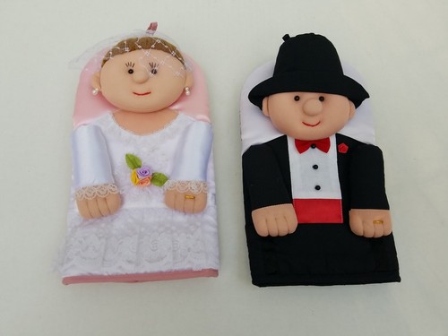 Wedding Bride & Groom Oven Mitt Potholder Set - Bild 1 von 5