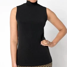 Susan Graver Sleek Essentials Size 1X Black Liquid Knit Mock-Neck Tank