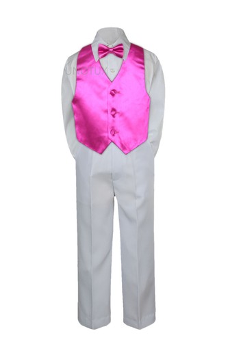 4pc Boys Baby Toddler Suit 23 Color Pick Vest Bow Tie Set Formal White Pants S-8 - Picture 5 of 25