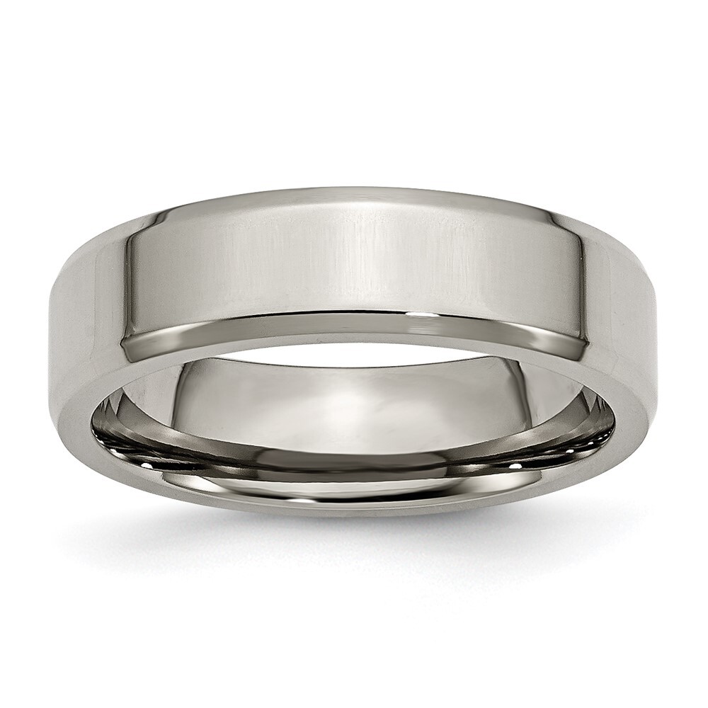 Titanium Polished 6mm Beveled Edge Band Ring Size 11 for Men 3.66gm