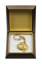 Basset Hound Type 4 - Gold-plated Keychain with a Dog, Box Art Dog