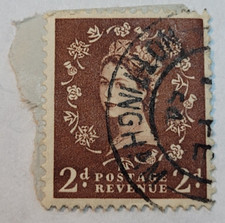 Postage Revenue  ~ Queen Elizabeth II ~ Brown 2D Stamp ~ Posted/Used ~ 1950 s ~1