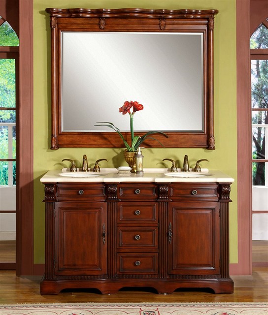 58-inch Marble Stone Top Bathroom Double Sink Vanity ...