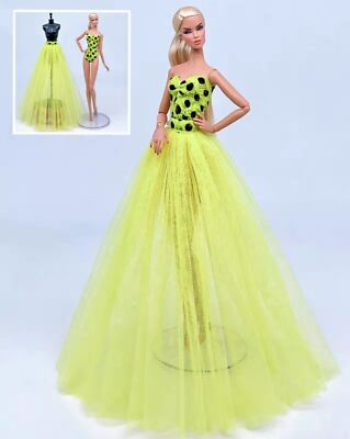 2pcs/Set Swimwear Yellow Polka Bikini Skirt for 1/6 Doll Clothes Swimsuit 