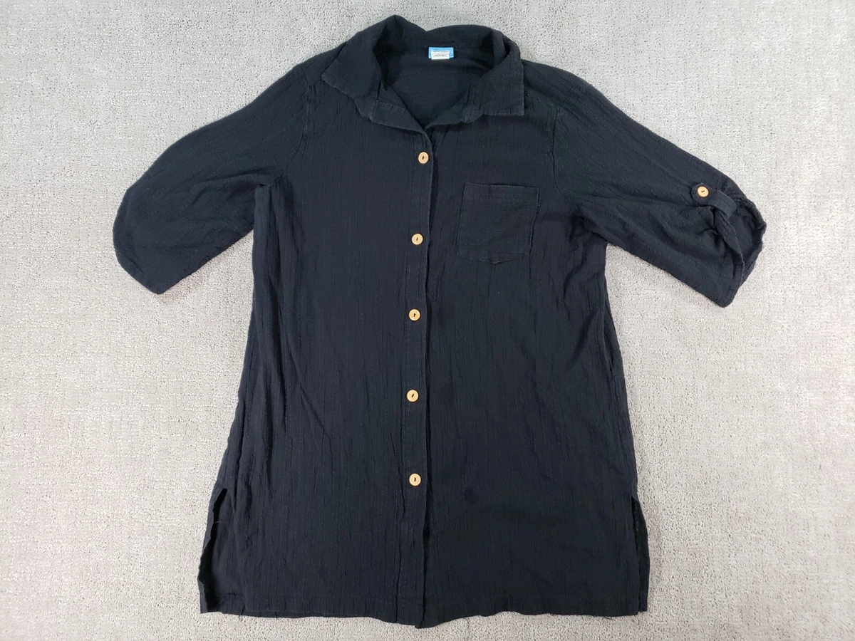 Dotti Women s Shirt Dress Size XL Black Cotton Button Up Mini eBay
