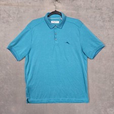 Tommy Bahama Island Zone Polo Shirt Men Medium S/S teal Blue Diamond embroidered