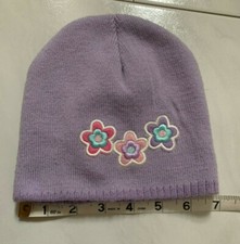 Baby Infant Toddler Girl Beanie Hat Winter Knit Cap - Floral - Pastel Purple