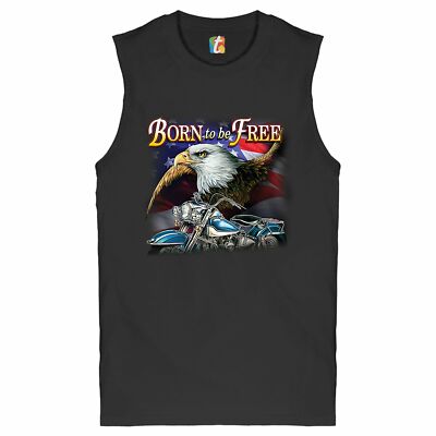 Born to Be Free Muscle Shirt American Bald Eagle Chopper Biker Patriotic Men's