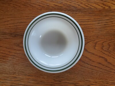 Vintage Pyrex Corningware Soup/Cereal Bowl Milk Glass Double Green Bands