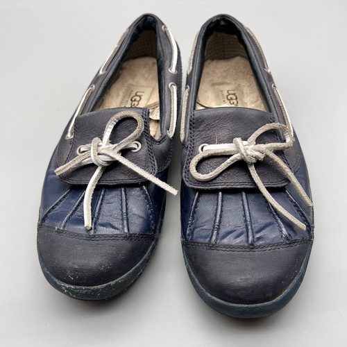 Ugg Shearling Lined Duck Boat Shoes Navy Blue Womens Sz 8 Ashdale Laced - Picture 8 of 12