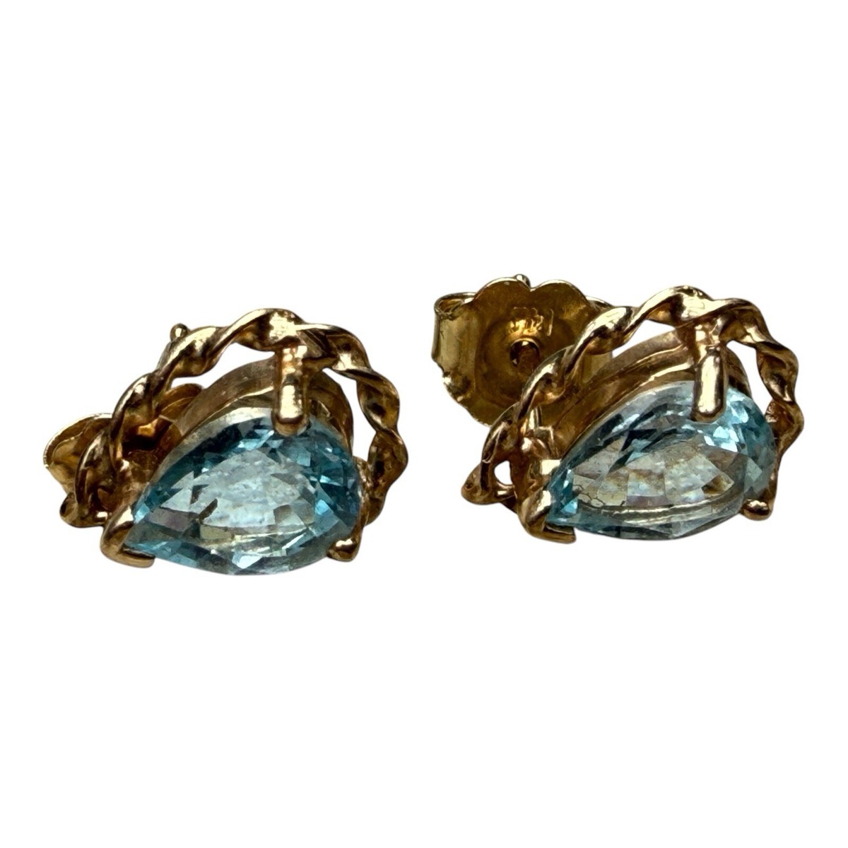 14K Solid Yellow Gold 3cttw Natural Blue Aquamarine Earrings