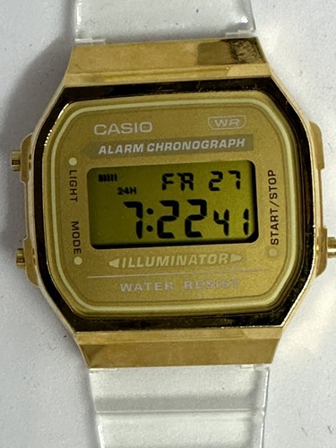 Casio WR A168XE Alarm Chronograph Illuminator Uhr klares Band Z