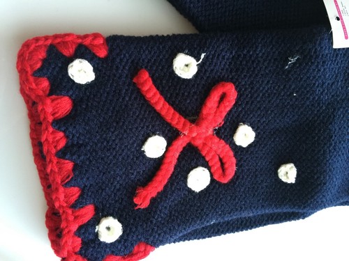 Children Girl Kid Crochet knit with bow Ski Winter Outdoors Warm Navy Scarf Wrap - Picture 3 of 5