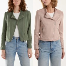 Women's Faux Suede Zip Biker Jacket | Khaki Or Stone