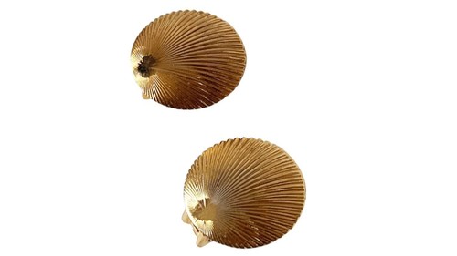 Vintage Christian Dior Women's Jewelry Gold-Tone Clam Seashell Clip-On Earrings - Picture 7 of 8