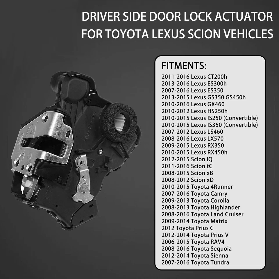 Atuador de trava de porta dianteiro esquerdo para 2007-19 Toyota Corolla Camry Lexus GX460 Scion - Imagem 2 de 4