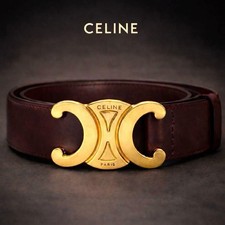 Model CELINE Triomphe Gold Buckle Leather Belt From Japan