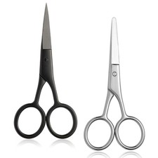 2PCS Small Grooming Scissors for Men and Women, Facial Hair Silver Black