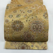 Japanese Silk Fukuro obi Floral pattern Pine needle Foil Kin Iro Excellent 57166